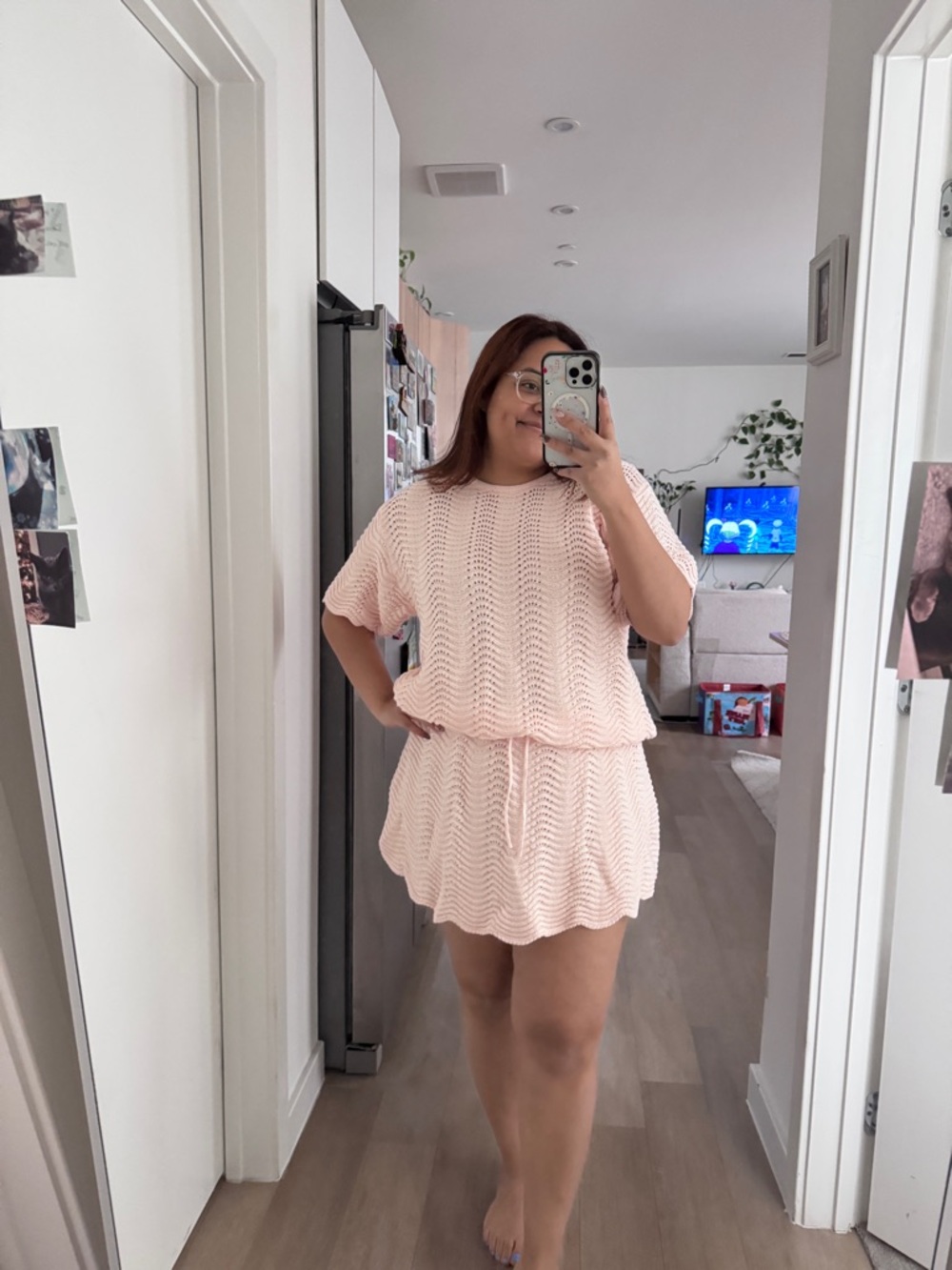SABO SKIRT Pink Open-Knit Sweater Tunic